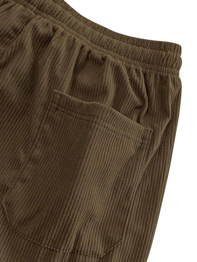 Mens Corduroy Casual Pants Straight Sweatpants Elastic Waist Drawstring