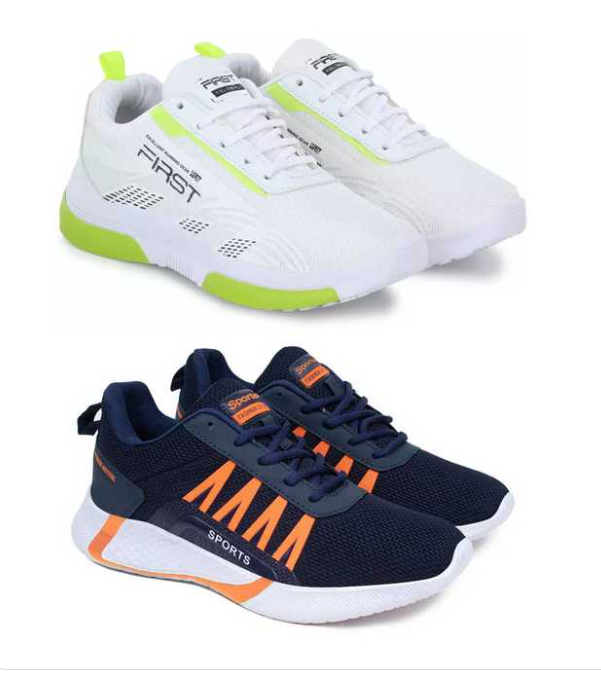 Trending Running Shoes for Men & Women (White & Blue) (Pack of 2)