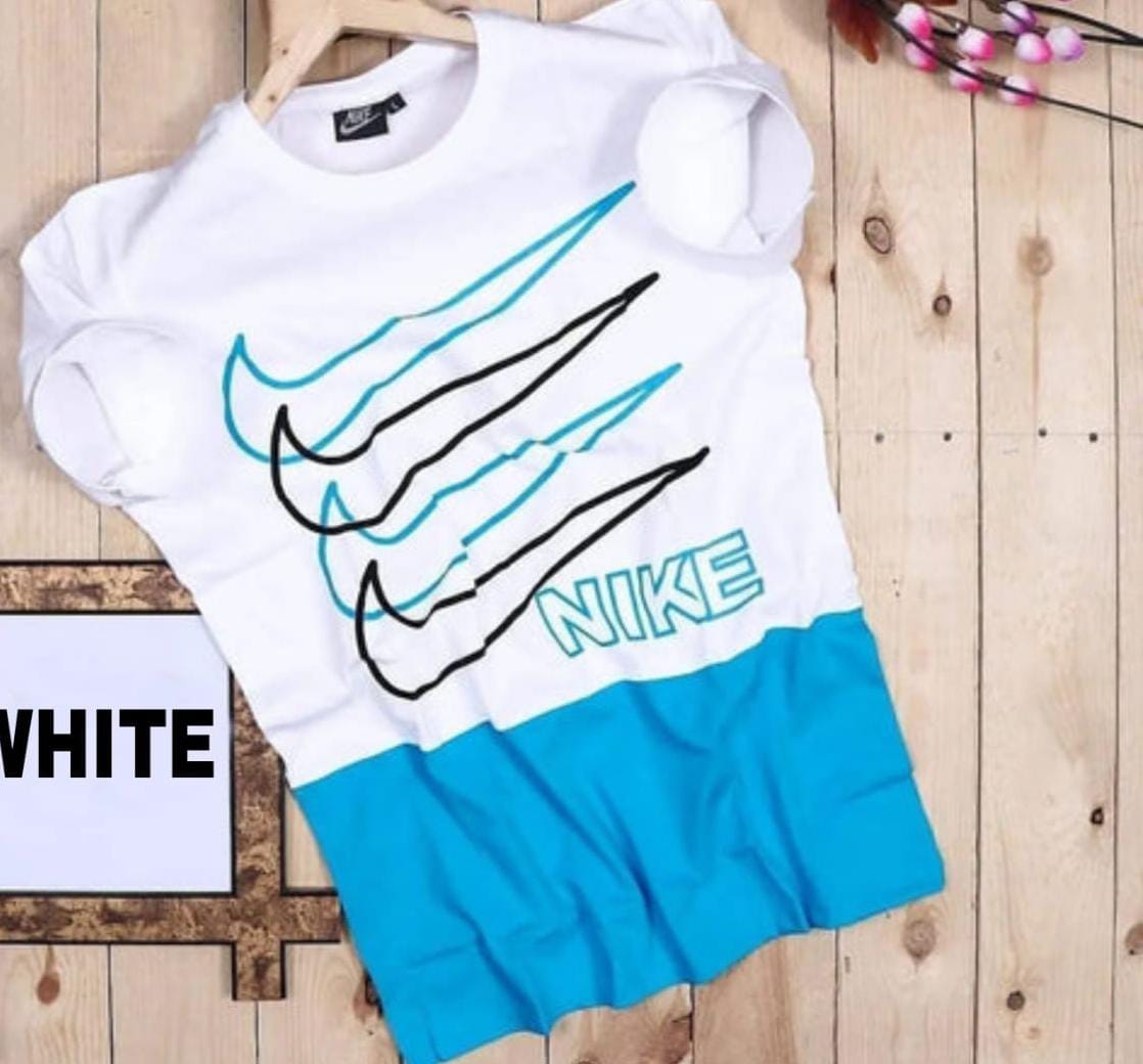 Nike Men's Trending T-Shirt (White & Sky Blue)