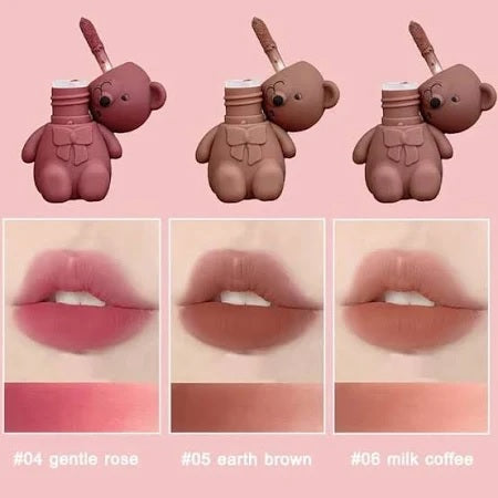 Lip Tint, Bear Keychain Long Lasting Creamy Texture Matte Lipstick 6pcs Multicolour