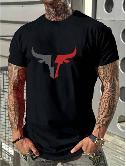 Printed Round Neck Polyester Black T-Shirt