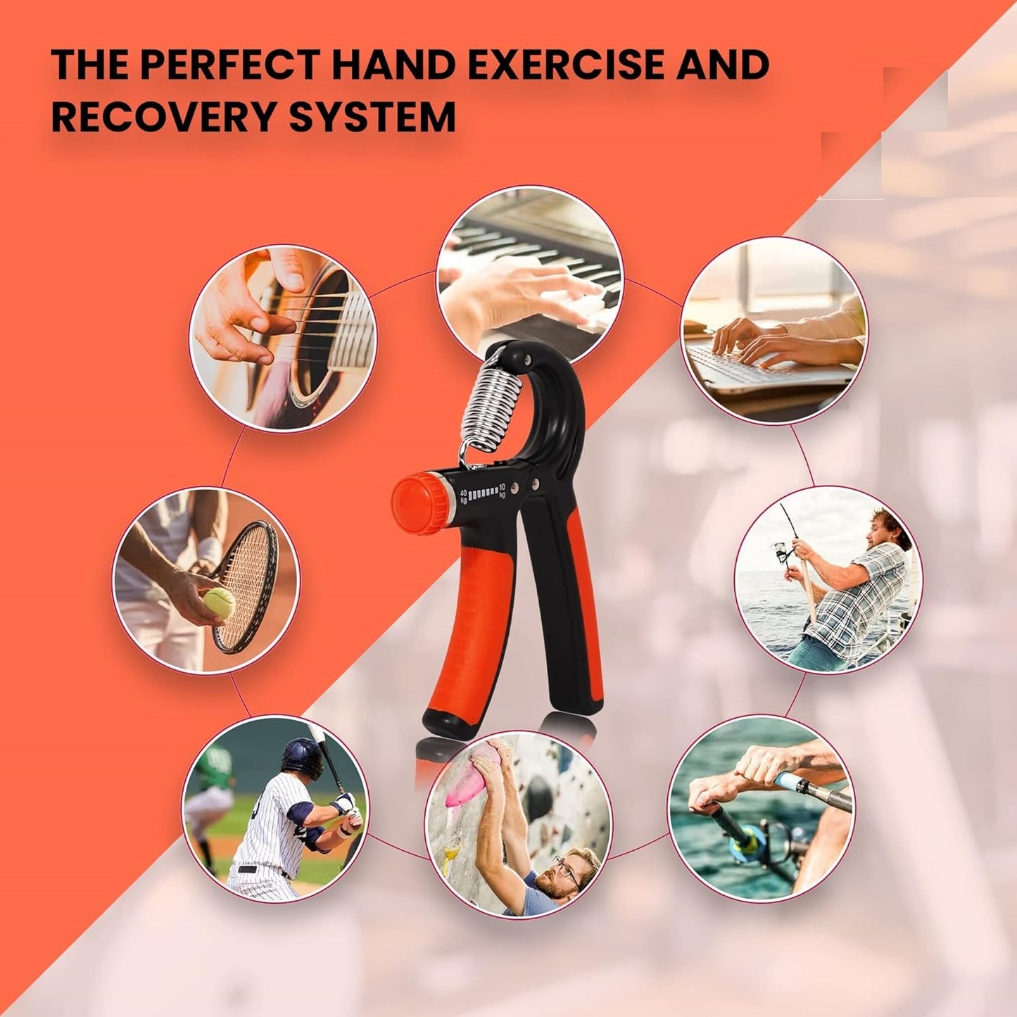Premium Hand Grip Strengthener, (Orange & Black)