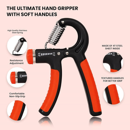 Premium Hand Grip Strengthener, (Orange & Black)