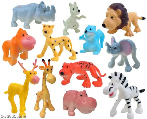 Mini Cartoon Animal Toys Figure Playing Set for Kids (Pack of 12 Pcs)