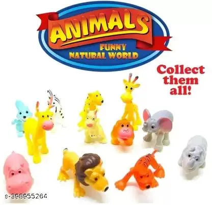 Mini Cartoon Animal Toys Figure Playing Set for Kids (Pack of 12 Pcs)