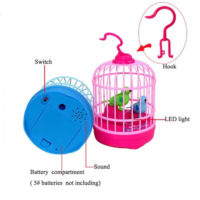 Mini Bird Cage for Kids with Light and Music Voice Control