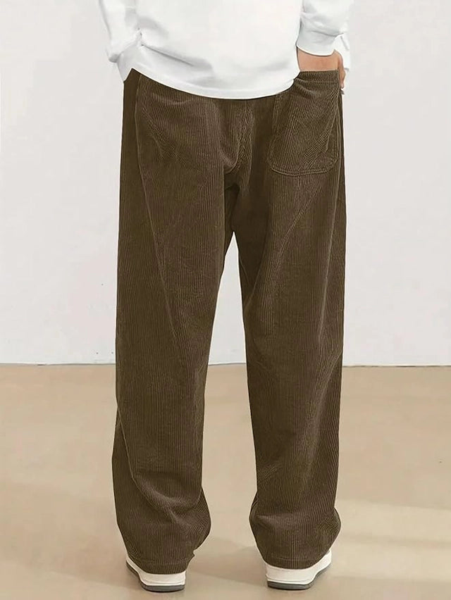 Mens Corduroy Casual Pants Straight Sweatpants Elastic Waist Drawstring