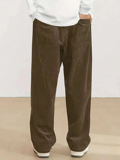 Mens Corduroy Casual Pants Straight Sweatpants Elastic Waist Drawstring
