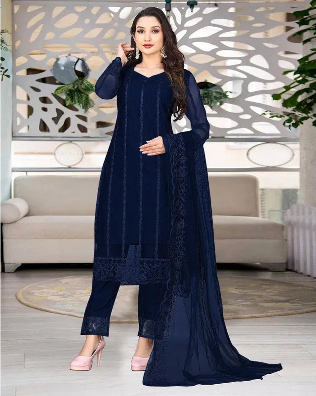 Women Net Kurti With Dupatta and Bottomwear