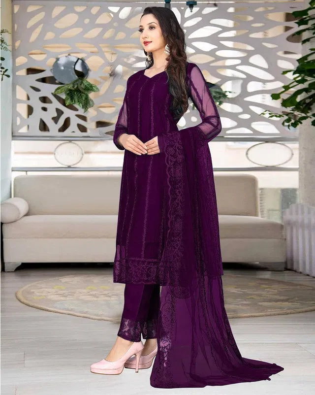 Women Net Kurti Set with Dupatta And Bottomwear