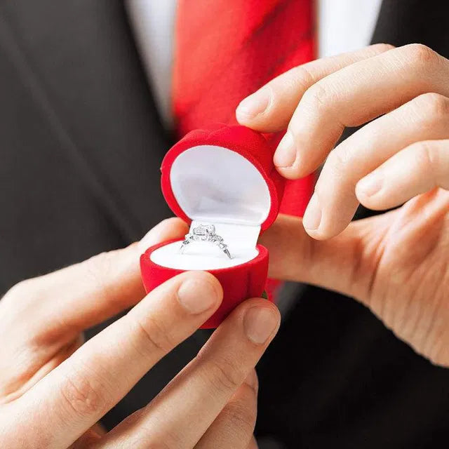 Valentine Proposal Ring with Velvet Red Rose Alloy Crystal