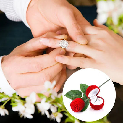 Valentine Proposal Ring with Velvet Red Rose Alloy Crystal