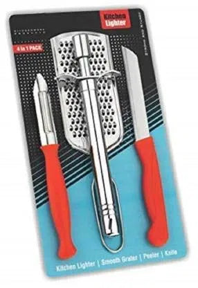 4 in 1 Combo Kitchen Set (4 Pcs Set of 1 Peeler, 1 Cheese Grater 1 Gas Lighter & 1 Knife)