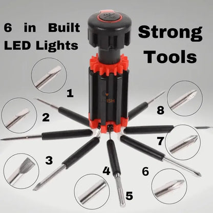 8 in 1 Screwdrivers with Flashlight