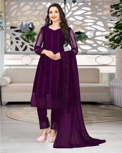 Women Net Kurti Set with Dupatta And Bottomwear