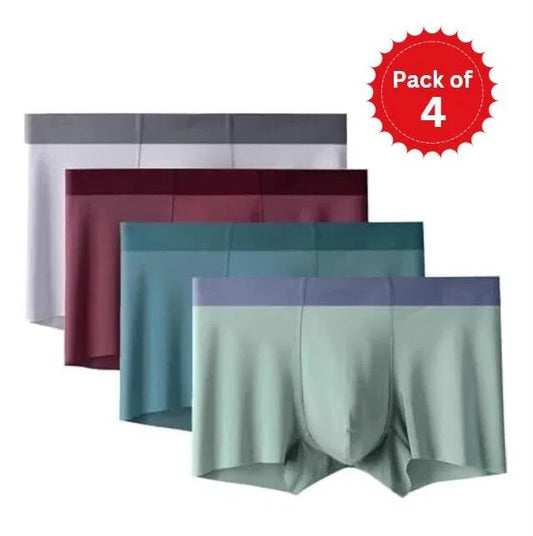 Men's Underwear Ice Silk Seamless Boxer(Pack Of 4)