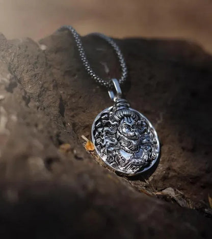 Hanuman Ji Pendant With Oxodaised Silver Chain