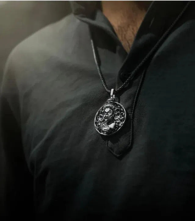 Hanuman Ji Pendant With Oxodaised Silver Chain