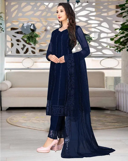 Women Net Kurti With Dupatta and Bottomwear