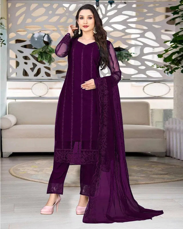 Women Net Kurti Set with Dupatta And Bottomwear