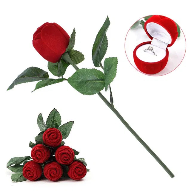 Valentine Proposal Ring with Velvet Red Rose Alloy Crystal