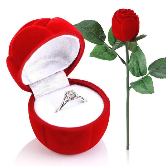 Valentine Proposal Ring with Velvet Red Rose Alloy Crystal