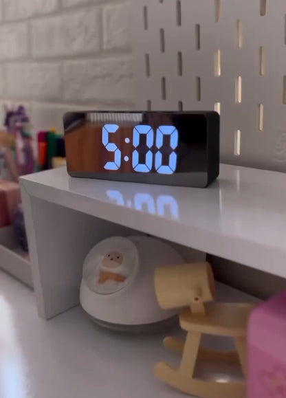 Modern LED Mirror Digital Alarm Clock with Temperature Display and Snooze
