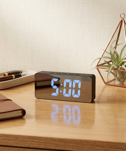 Modern LED Mirror Digital Alarm Clock with Temperature Display and Snooze
