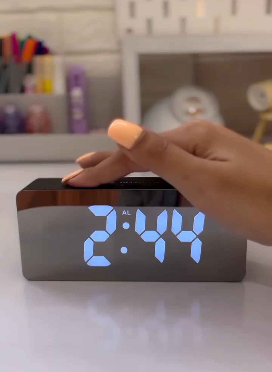 Modern LED Mirror Digital Alarm Clock with Temperature Display and Snooze