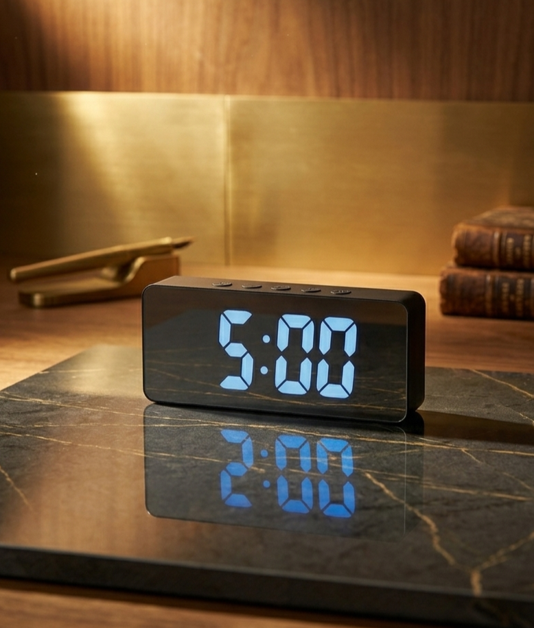 Modern LED Mirror Digital Alarm Clock with Temperature Display and Snooze