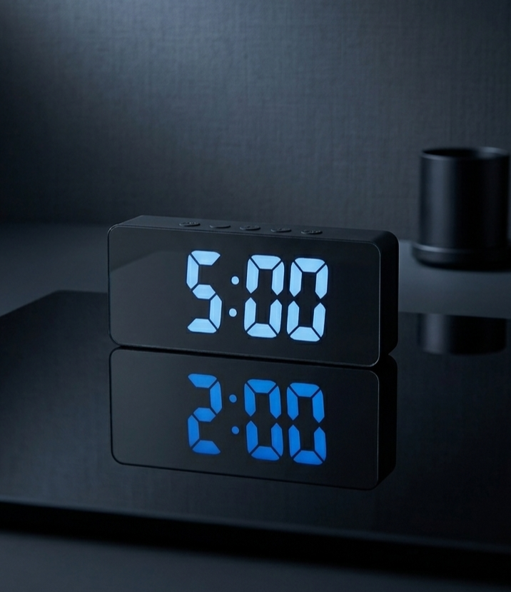 Modern LED Mirror Digital Alarm Clock with Temperature Display and Snooze